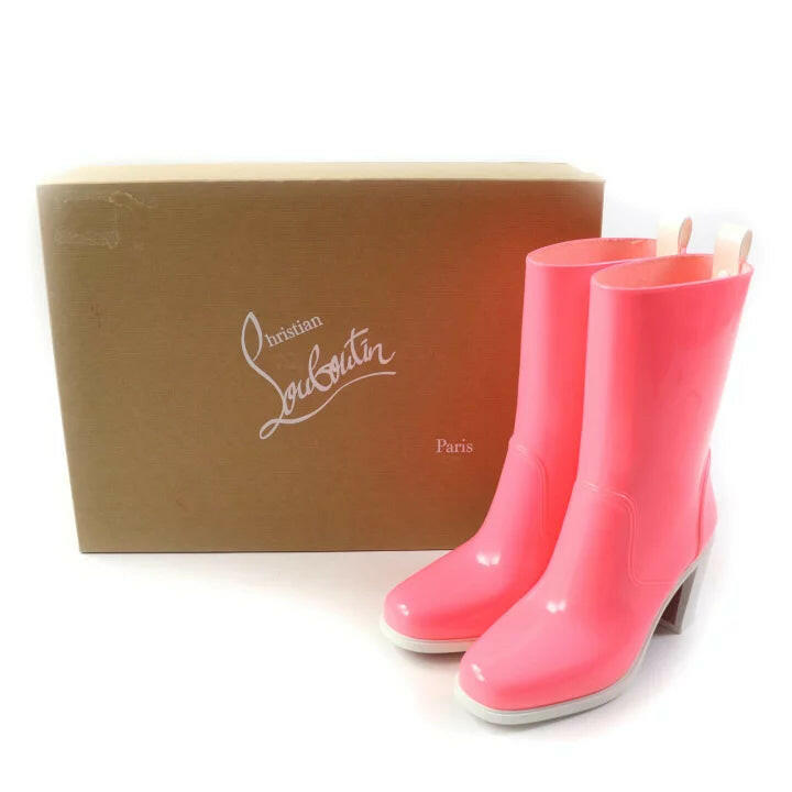 Christian Louboutin Women's Pink Rain Boots, Size 39 - Stylish Waterproof Booties.