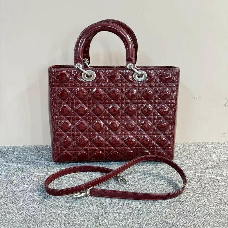 Dior Lady Dior Cannage Red Two-Way Bag with Strap.