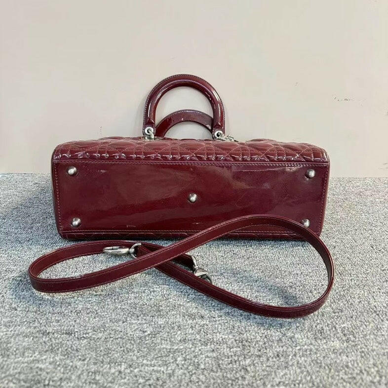 Dior Lady Dior Cannage Red Two-Way Bag with Strap.