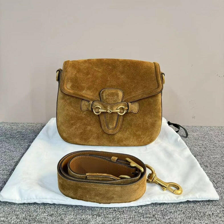 Gucci Brown Suede Crossbody Bag with Dustbag, Medium Size.