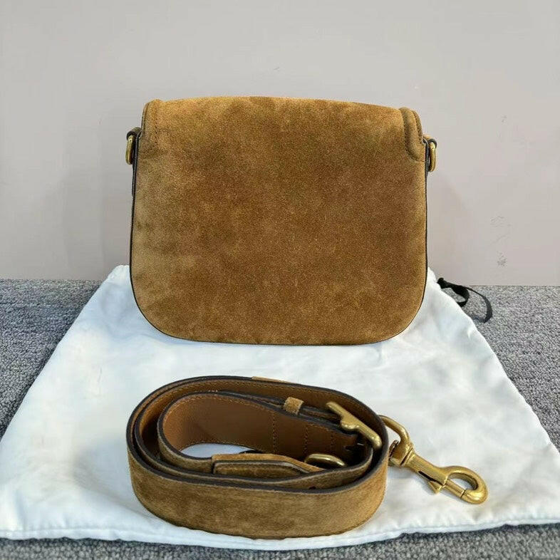 Gucci Brown Suede Crossbody Bag with Dustbag, Medium Size.