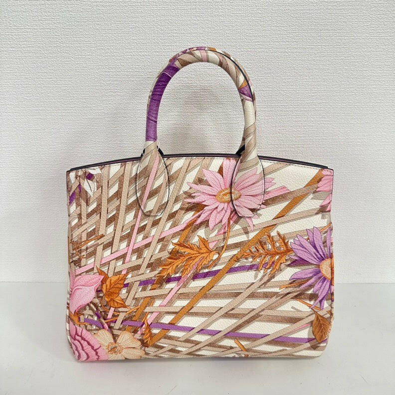 Salvatore Ferragamo Medium Floral Leather 2-Way Bag White Pink Purple.