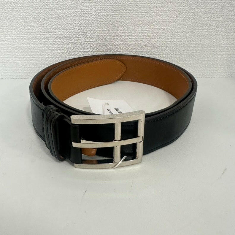 Hermès Black Leather Belt Size 88-102cm/34.5-40" Classic Silver Buckle.