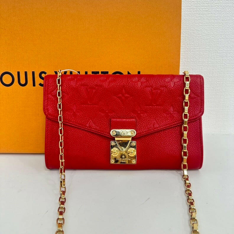 Louis Vuitton Monogram Empreinte Wallet on Chain - Red, Compact Size.