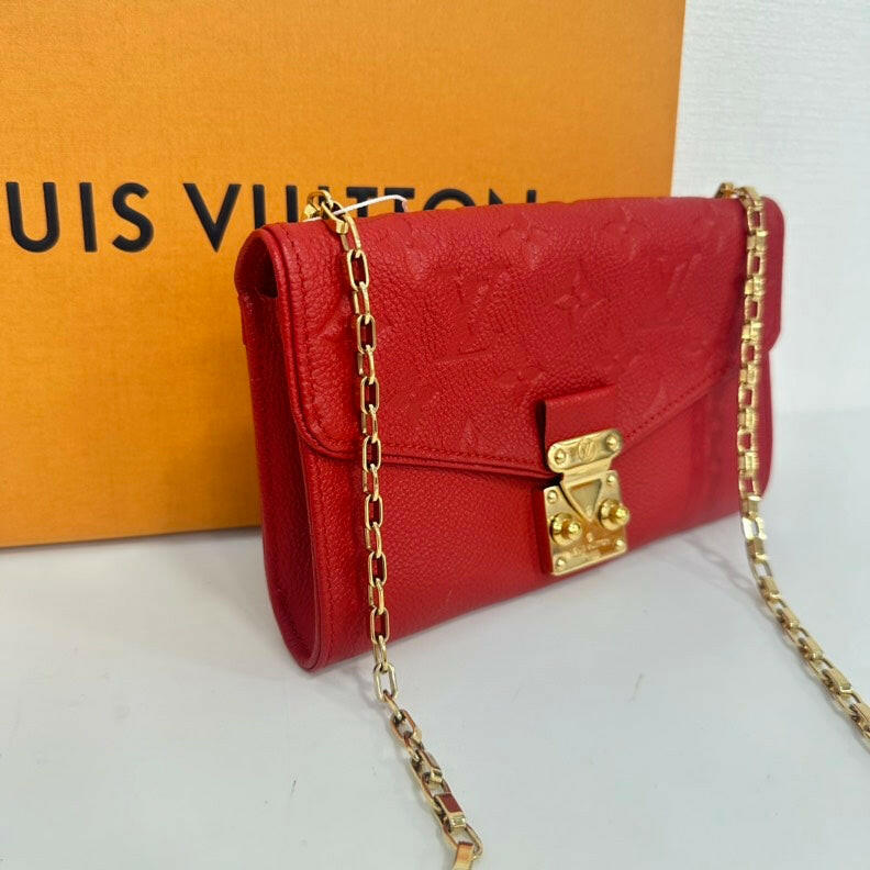 Louis Vuitton Monogram Empreinte Wallet on Chain - Red, Compact Size.