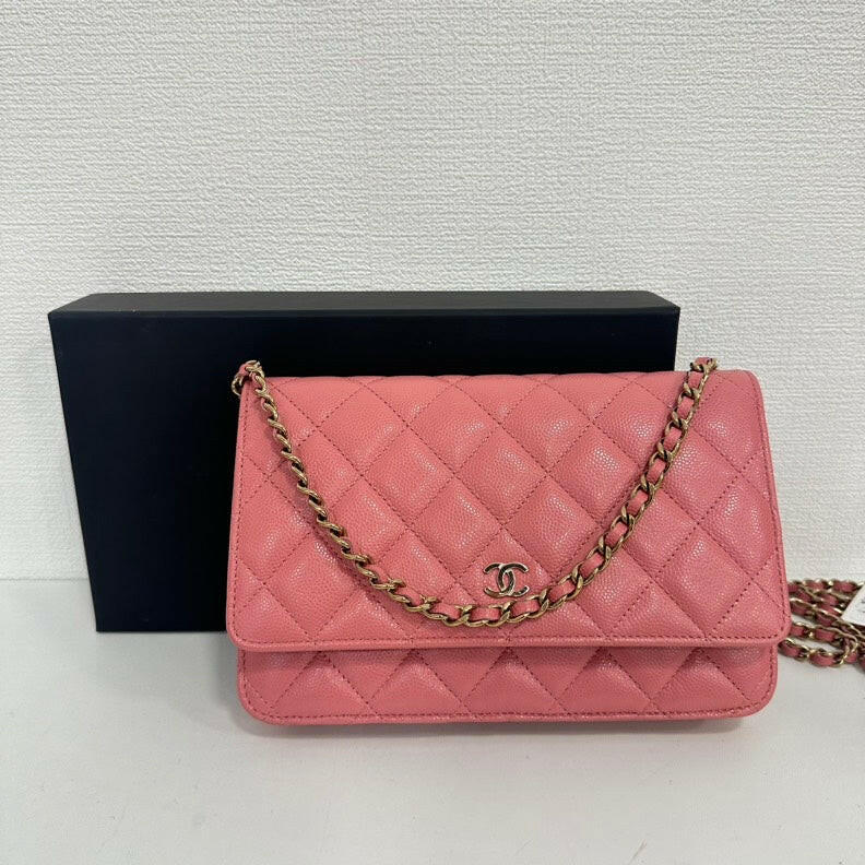 Chanel Caviar Leather Wallet on Chain Pink Medium Crossbody Bag.