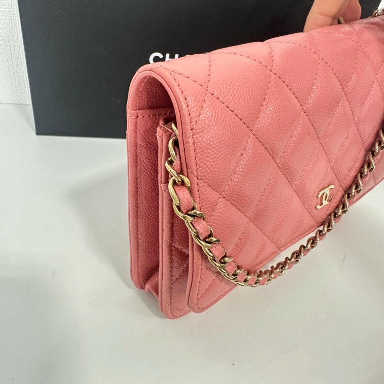 Chanel Caviar Leather Wallet on Chain Pink Medium Crossbody Bag.