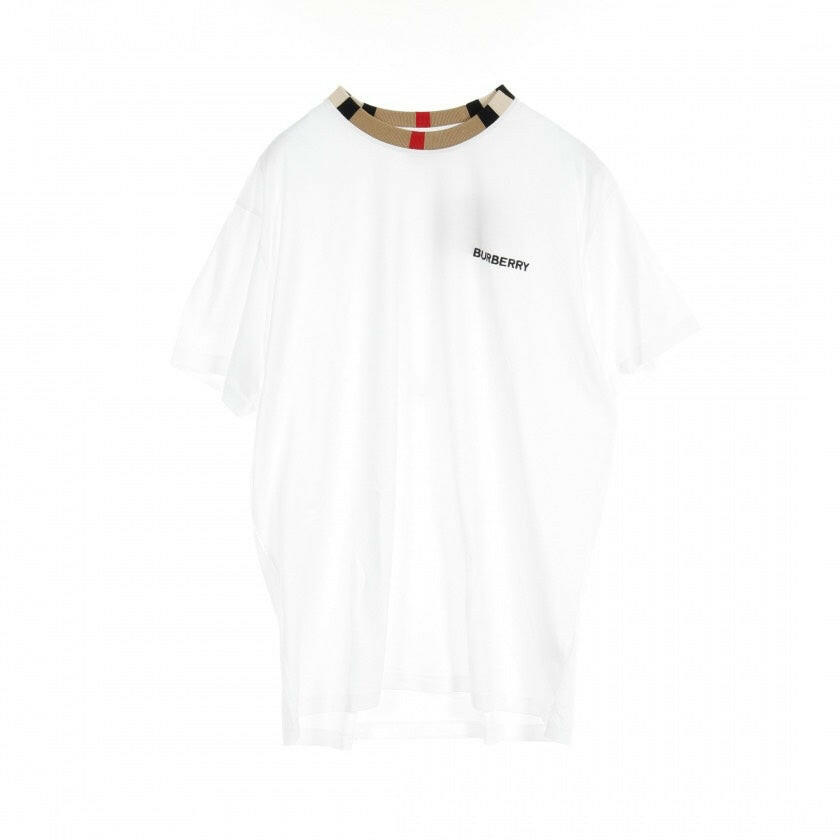 Men's Burberry White T-Shirt with Checked Collar - Size M.