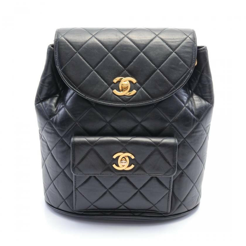 Chanel Matelasse Backpack Rucksack Leather Black Gold Hardware.