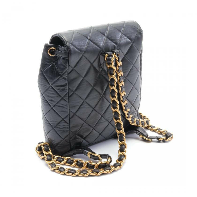 Chanel Matelasse Backpack Rucksack Leather Black Gold Hardware.