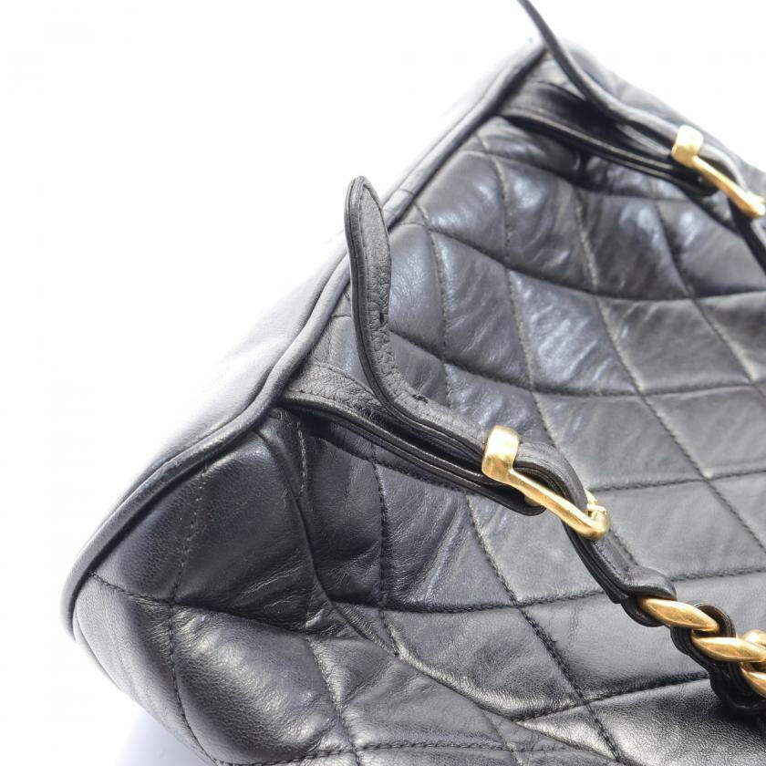 Chanel Matelasse Backpack Rucksack Leather Black Gold Hardware.