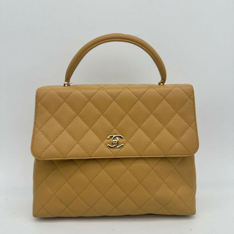 Chanel Caviar Leather Kelly Top Handle Bag Large Beige.