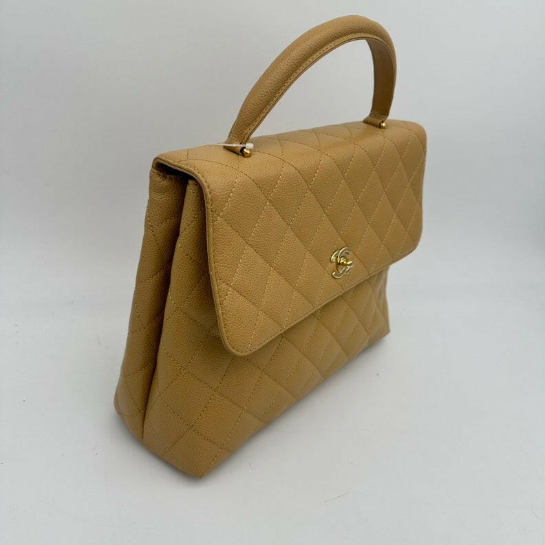 Chanel Caviar Leather Kelly Top Handle Bag Large Beige.