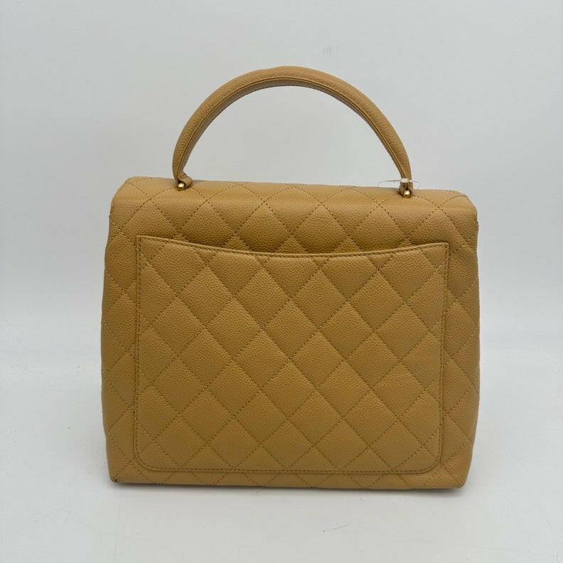 Chanel Caviar Leather Kelly Top Handle Bag Large Beige.