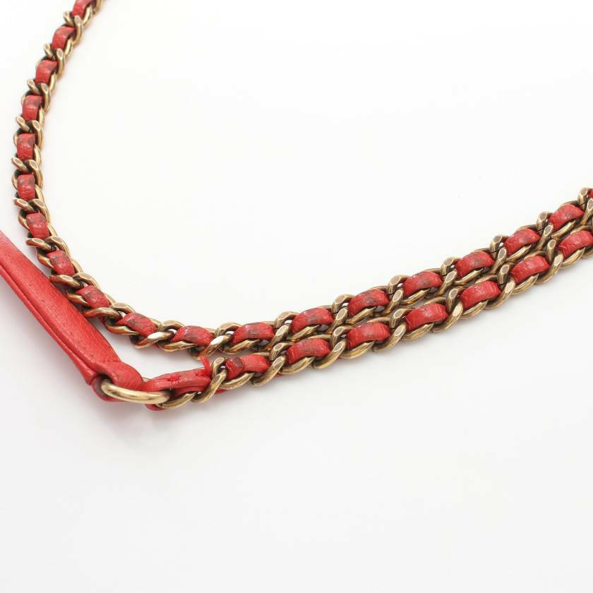 Chanel Chevron Bias Stitch Chain Shoulder Bag Leather Orange Red with Antique Gold Hardware.