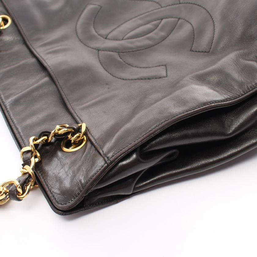 Chanel Coco Mark Chain Shoulder Tote Bag Lambskin Black Gold Hardware.