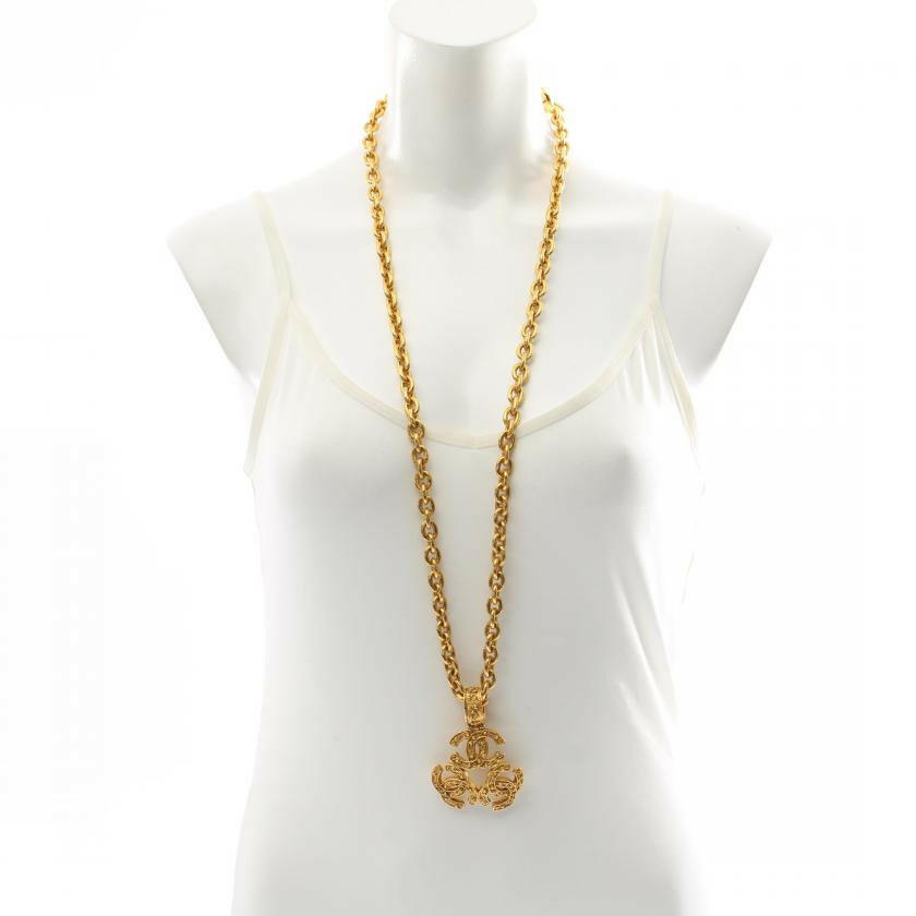 Chanel Coco Mark Necklace Gold-Plated Vintage Chain Pendant - 18-Inch Length.