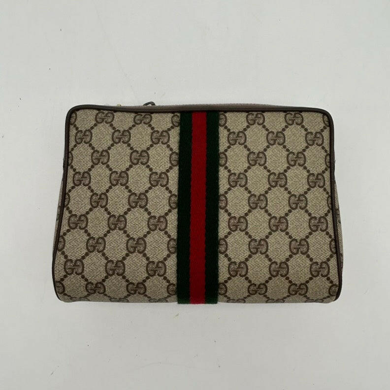 Gucci Beige Multicolor Canvas Leather Medium Clutch & Wristlet.