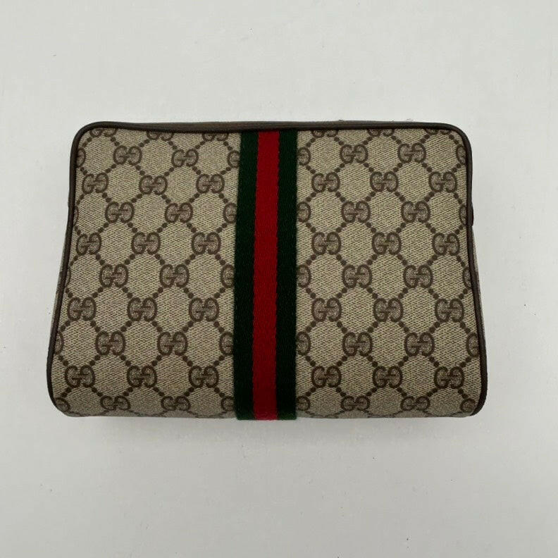 Gucci Beige Multicolor Canvas Leather Medium Clutch & Wristlet.