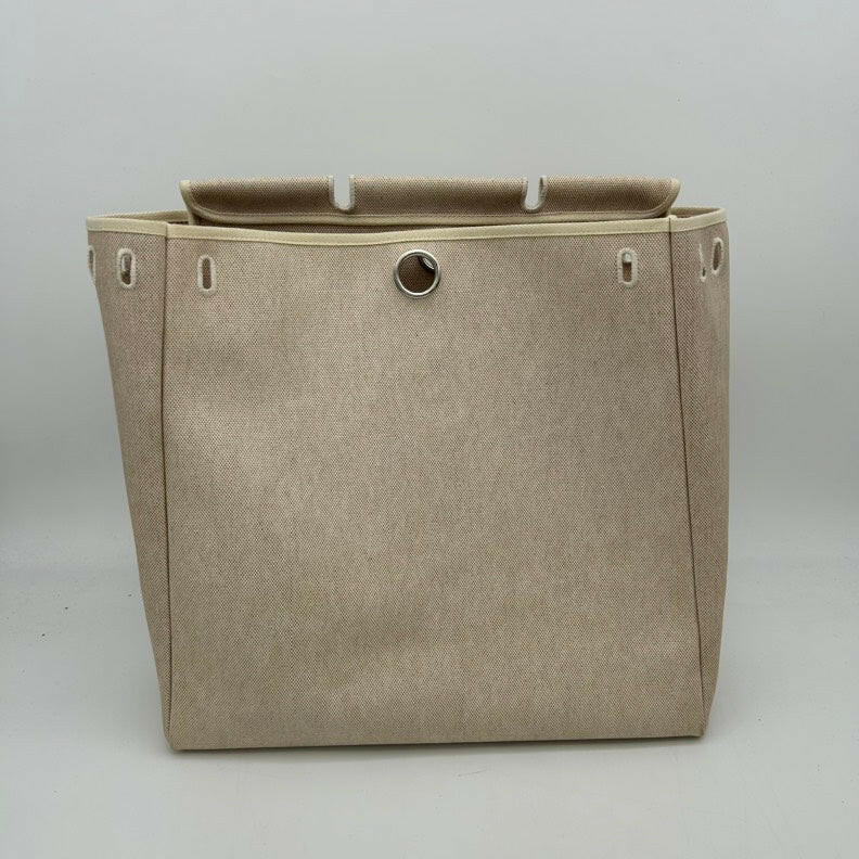 Hermès Canvas Handbag Beige/Brown, Medium Size.