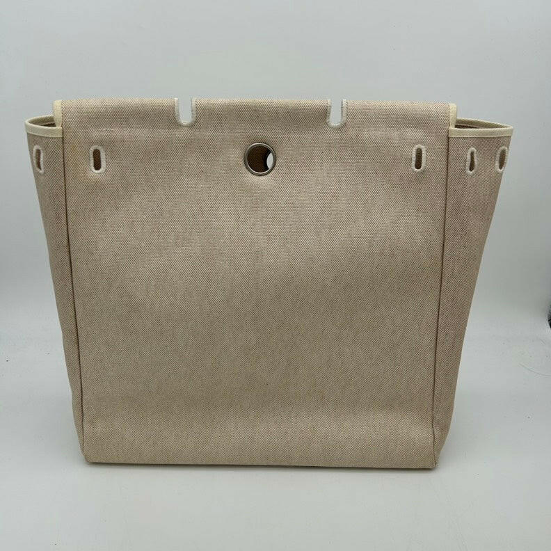 Hermès Canvas Handbag Beige/Brown, Medium Size.