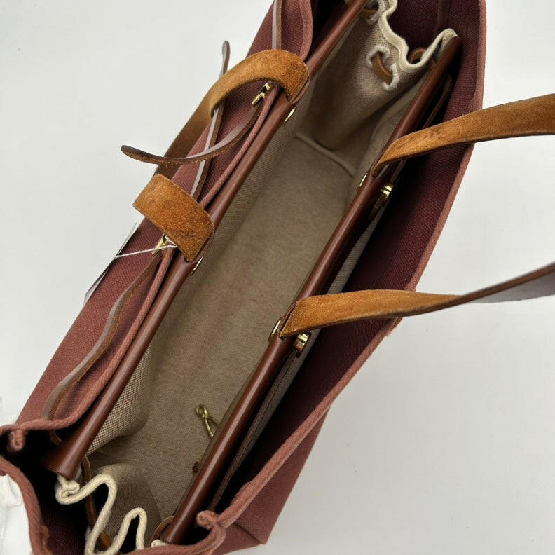 Hermès Canvas Shoulder Bag in Brown - Medium Size.