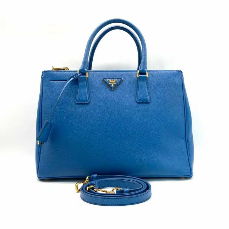 Prada Galleria Blue Handbag with Shoulder Strap - Large Size.