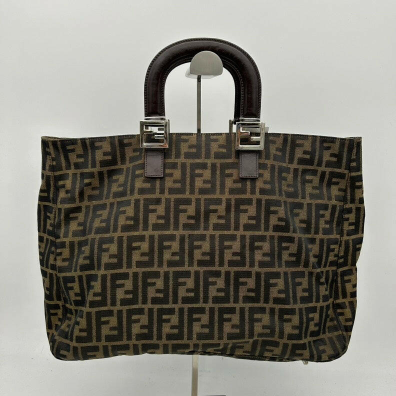 Fendi Medium Canvas Handbag, Brown and Black, Double F Logo Print.