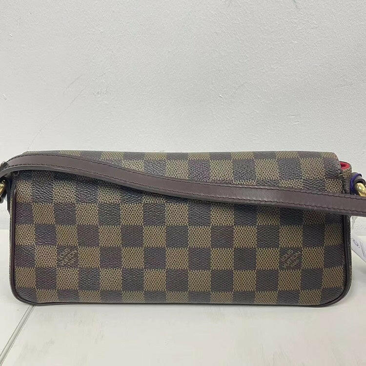 Louis Vuitton Damier Ebene Hobo Bag - Brown Checked Leather Medium Size Handbag.