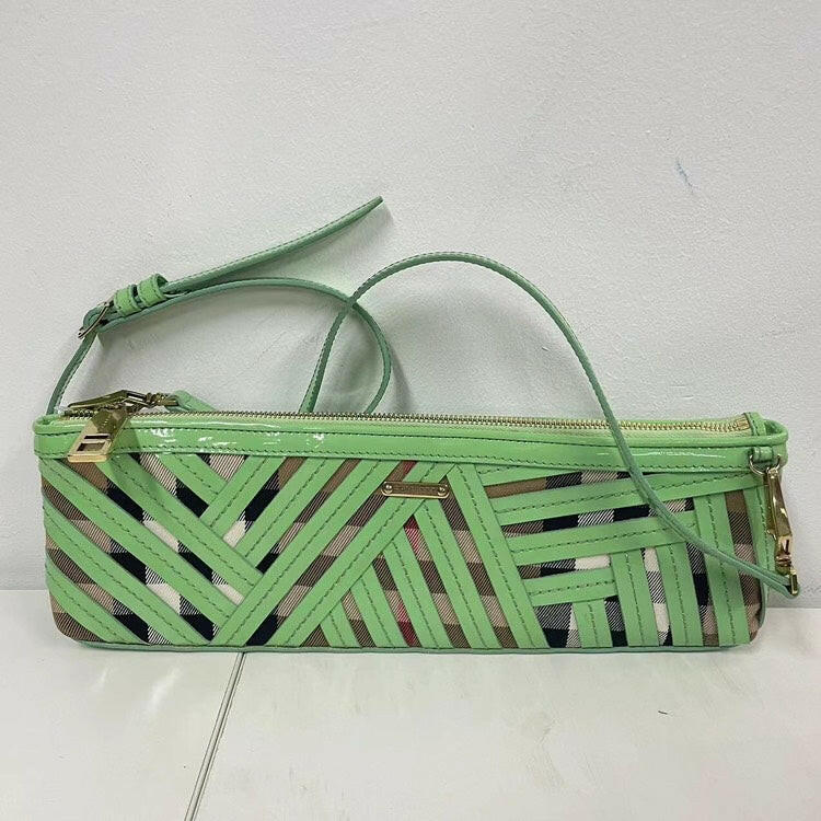 Burberry Green and Beige Leather Patterned Shoulder Bag - Small.