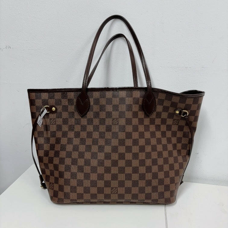 Louis Vuitton Neverfull MM Bag Damier Ebene Canvas Brown Medium Tote.