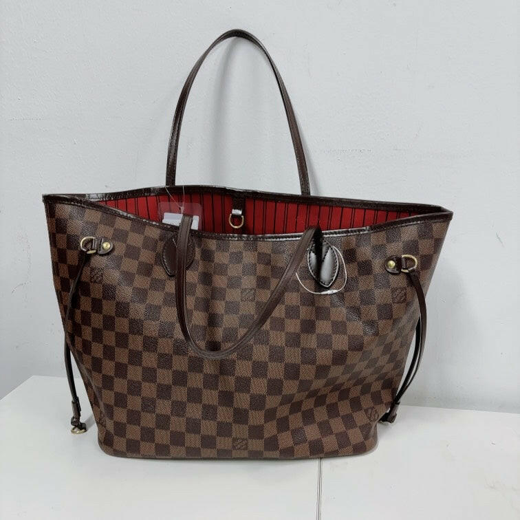 Louis Vuitton Neverfull MM Bag Damier Ebene Canvas Brown Medium Tote.