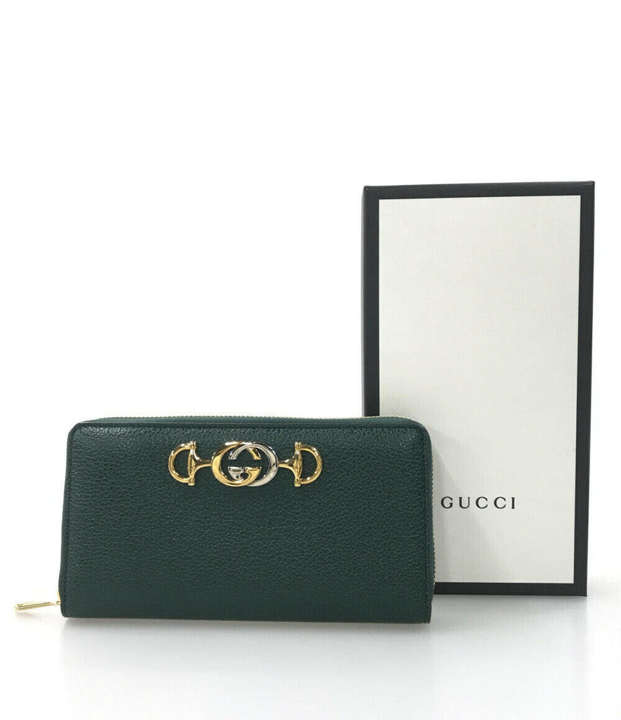 Gucci Dark Green Leather Clutch with Gold Hardware.