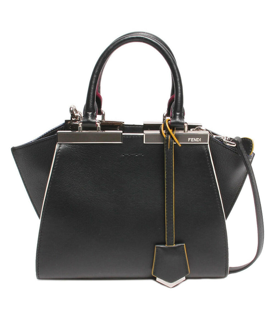 Fendi 2Jours Medium Black Leather Tote Handbag.