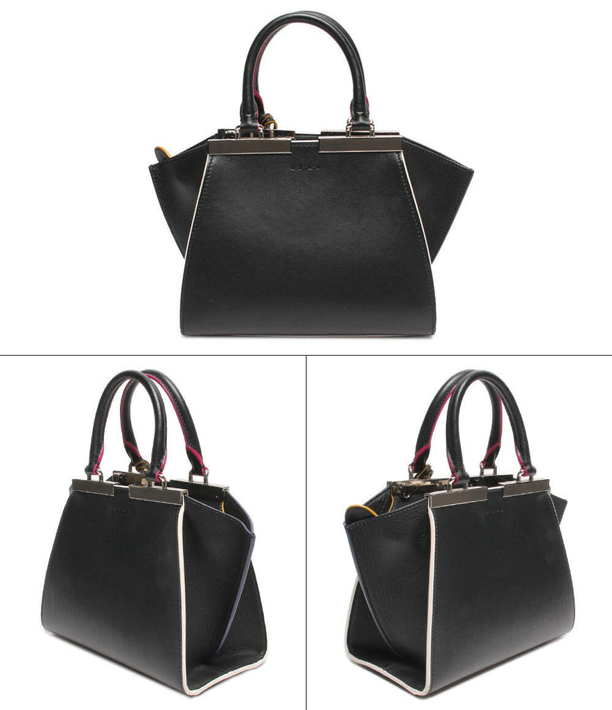 Fendi 2Jours Medium Black Leather Tote Handbag.