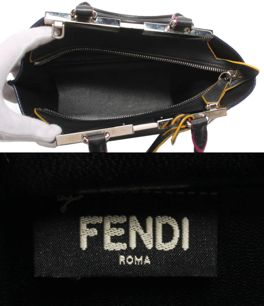 Fendi 2Jours Medium Black Leather Tote Handbag.