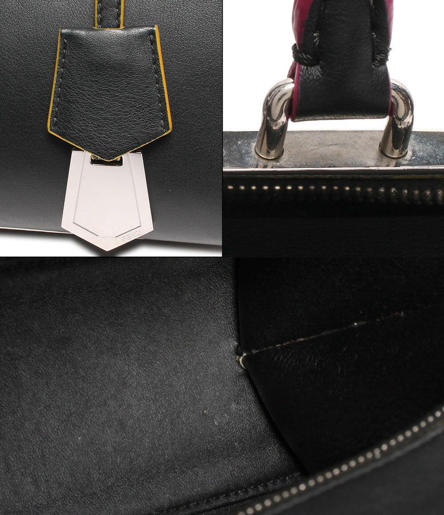 Fendi 2Jours Medium Black Leather Tote Handbag.