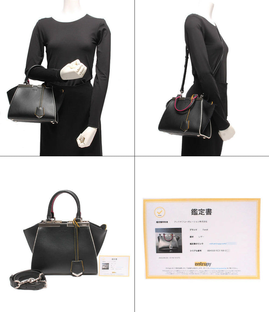 Fendi 2Jours Medium Black Leather Tote Handbag.