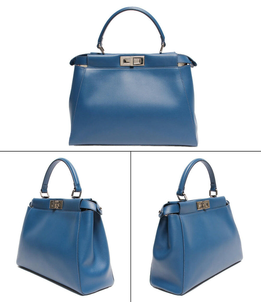 Fendi Peekaboo Leather Handbag - Medium Size, Blue.