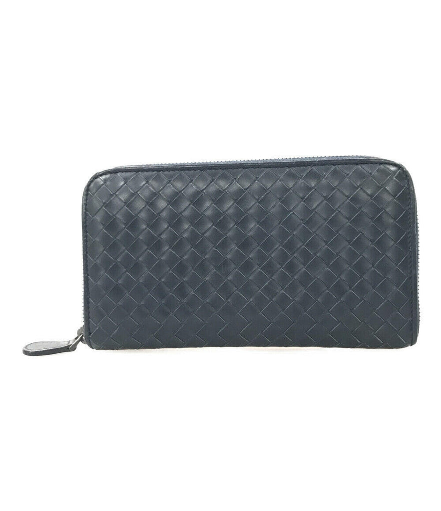 Bottega Veneta Intrecciato Leather Clutch Wristlet - Navy Blue, Medium Size.