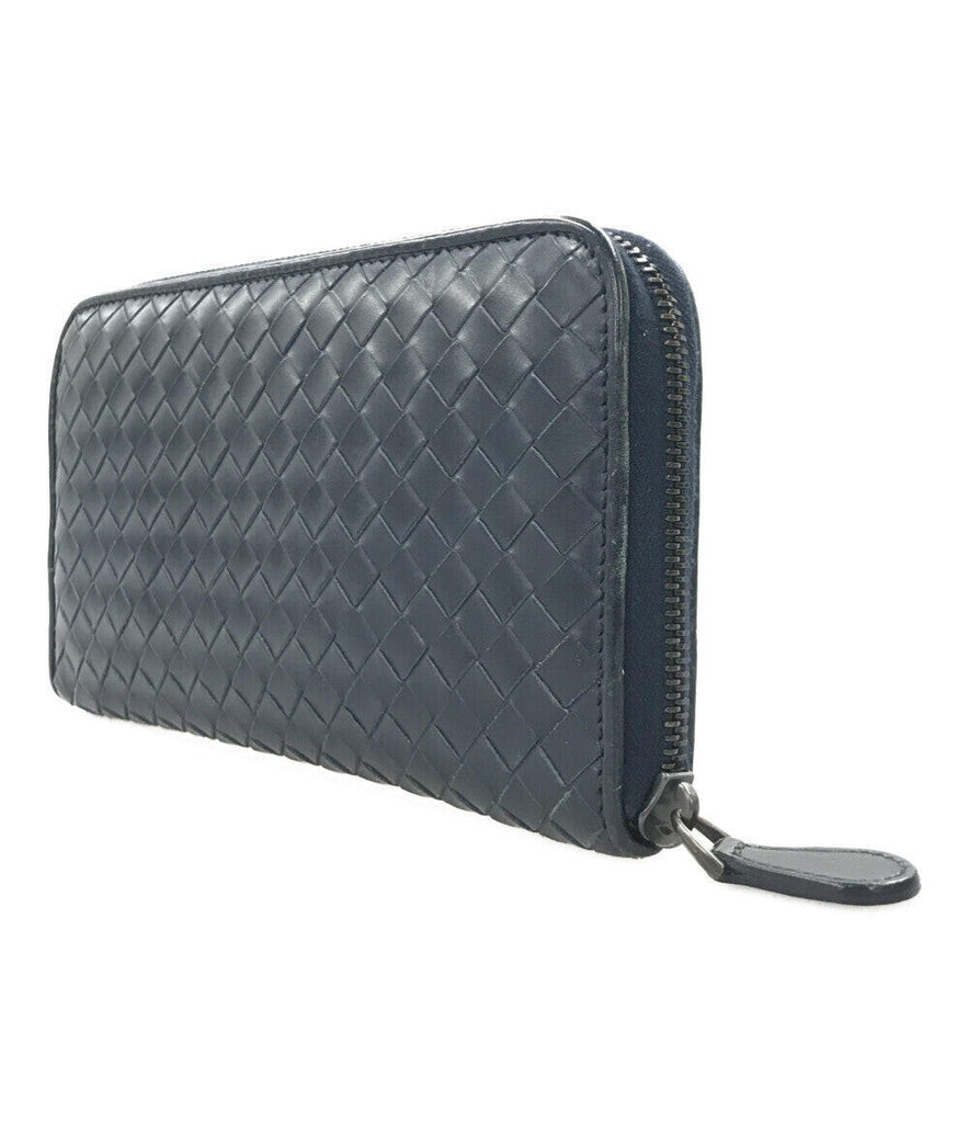 Bottega Veneta Intrecciato Leather Clutch Wristlet - Navy Blue, Medium Size.