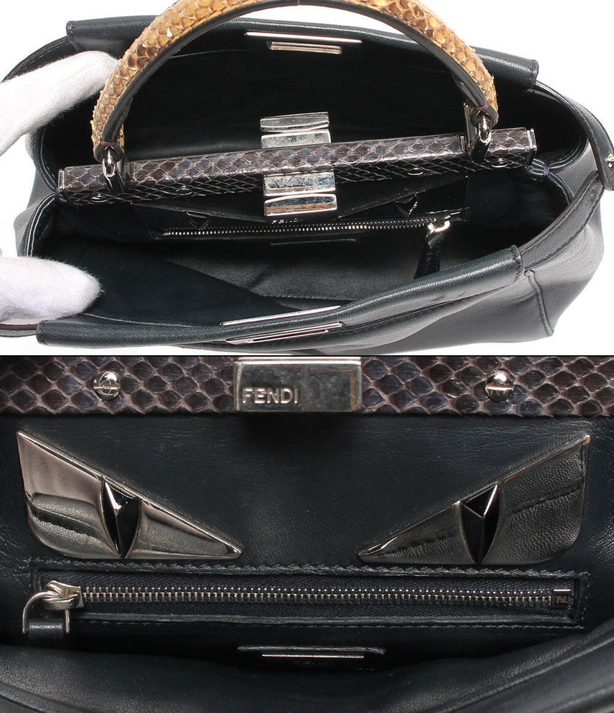 Fendi Peekaboo Black Leather Shoulder Bag with Snake Handle Detailing - Medium Size.