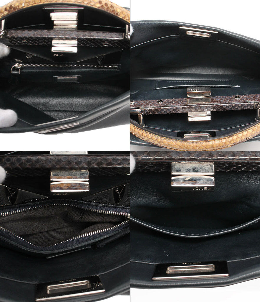 Fendi Peekaboo Black Leather Shoulder Bag with Snake Handle Detailing - Medium Size.