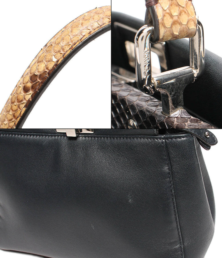 Fendi Peekaboo Black Leather Shoulder Bag with Snake Handle Detailing - Medium Size.