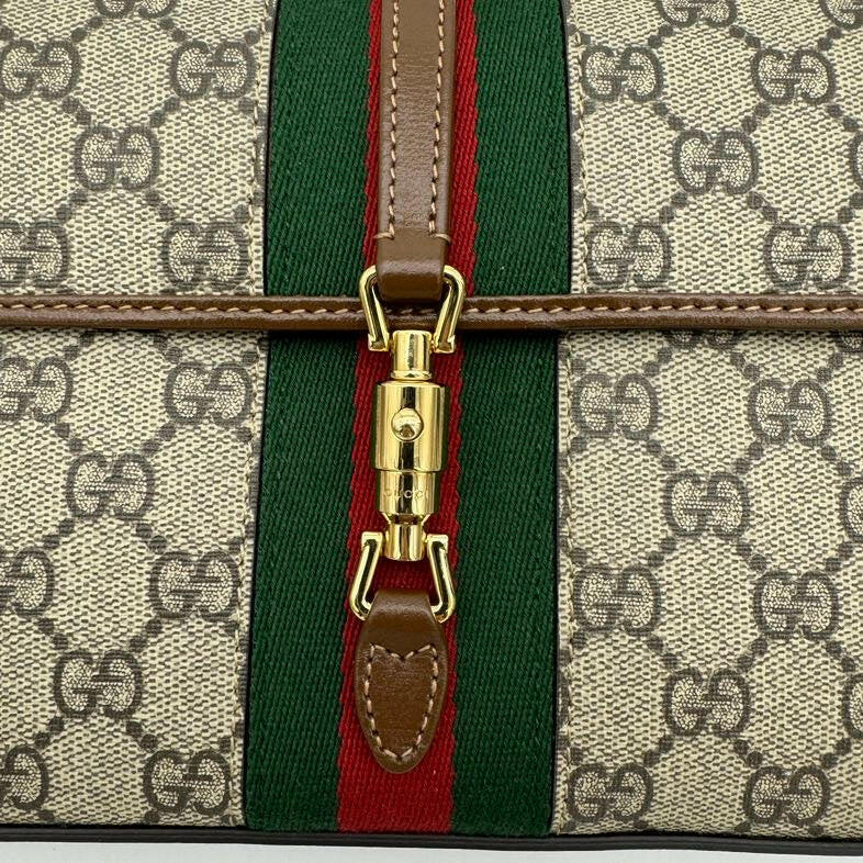 Gucci GG Monogram Canvas Leather Waist Bag Beige Brown - Adjustable Strap Belt Bag.