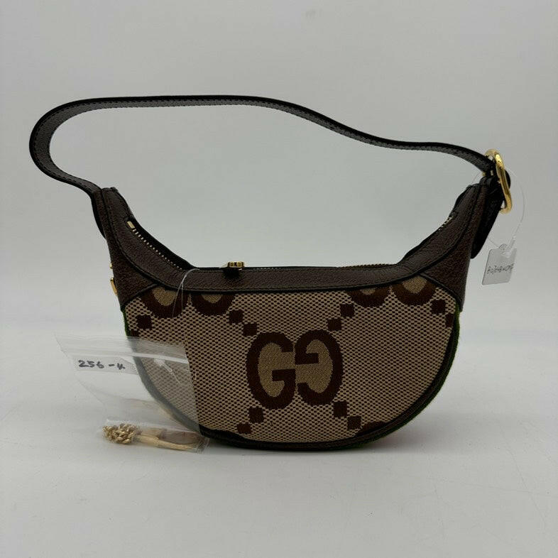 Gucci Canvas Leather Shoulder Bag - Brown and Beige Medium Size.