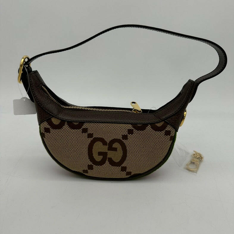 Gucci Canvas Leather Shoulder Bag - Brown and Beige Medium Size.