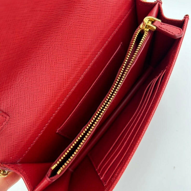 Prada Red Leather Crossbody Bag with Gold Chain - Medium Size.