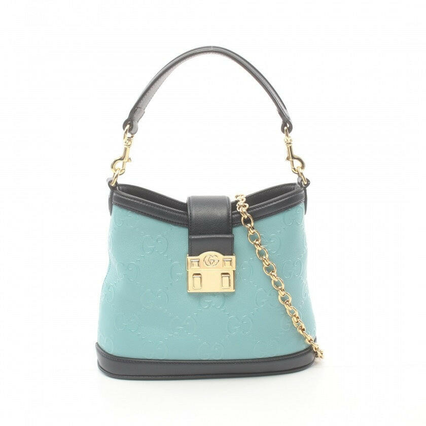 Gucci GG Leather 2-Way Chain Bag in Teal and Black.