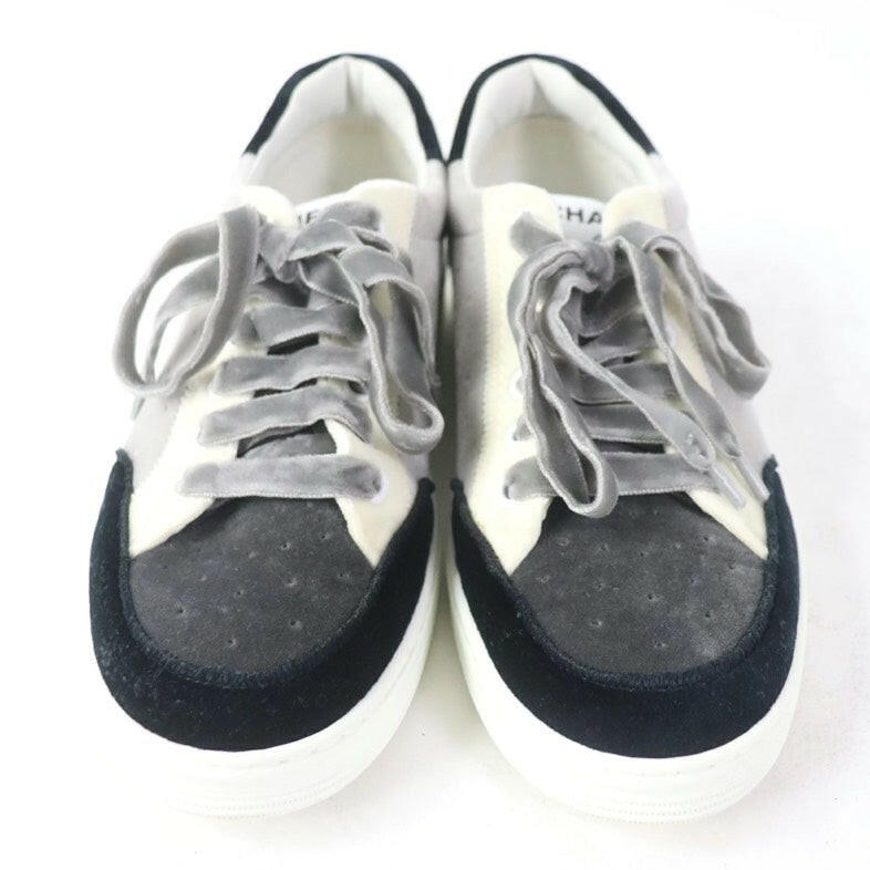 Chanel Black and White Lace-Up Sneakers Size 36.